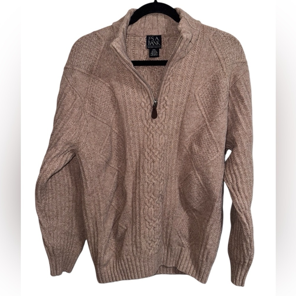 Jos A Bank Cable Knit Wool Quarter Zip Sweater XXL - Picture 2 of 8